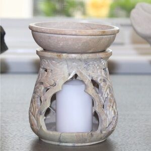 Soapstone Wax Melt Incense Burner Candle Holder Moroccan Arabesque Door Sun Back